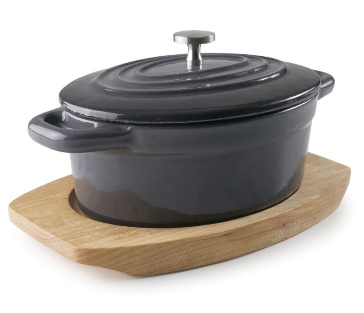 CAÇAROLA FERRO 13CM OVAL C/TAMPA CINZA
